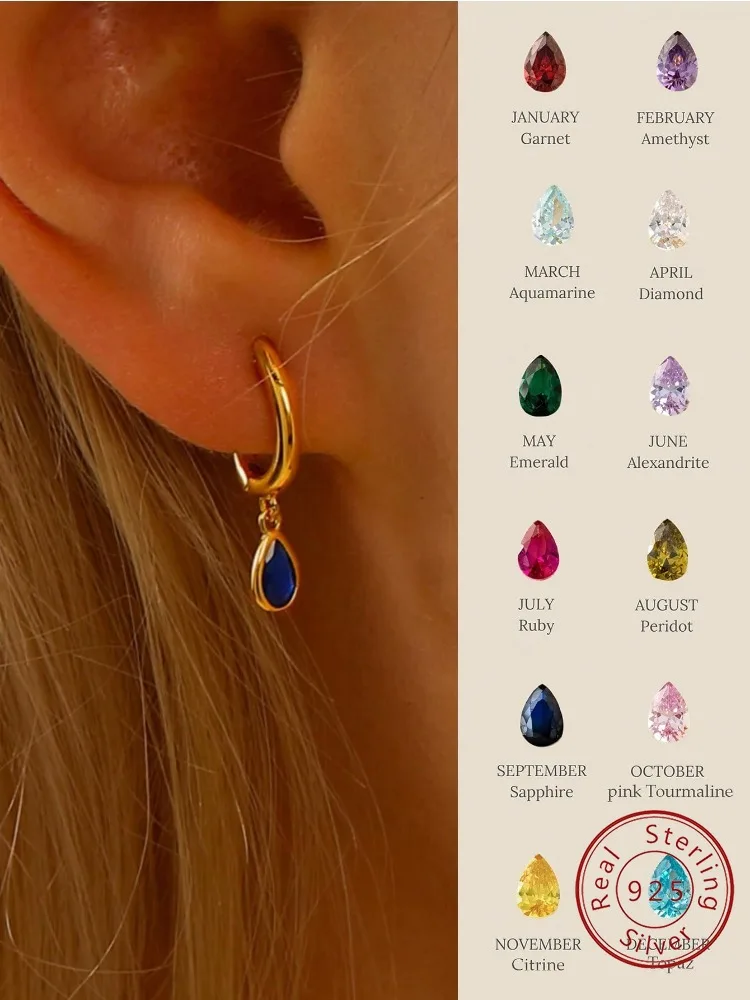 925 Sterling Silber mehrfarbige, wassertropfenförmige Zirkon-Creolen für Damen, modischer, hochwertiger Schmuck zum Jahrestag