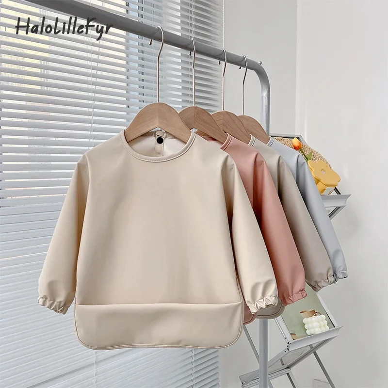 

Baby Dining Pocket Anti Dirty Apron Kids Accessories One Piece Baby Boy Girl Printed Dining Bib PU Long Sleeve Waterproof Bib
