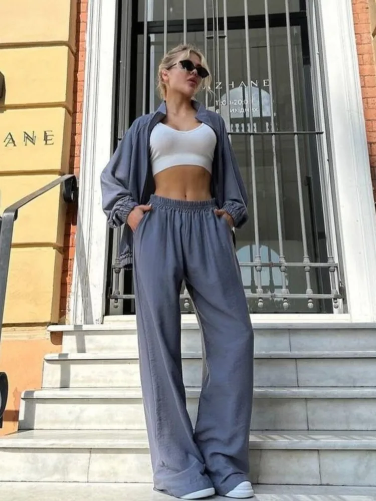 Spring Autumn New Sport Suits Women 2024 Trendy Zipper Cardigan Coat & Loose Sweatpants 2 Piece Sets Solid Jogging Sportwear