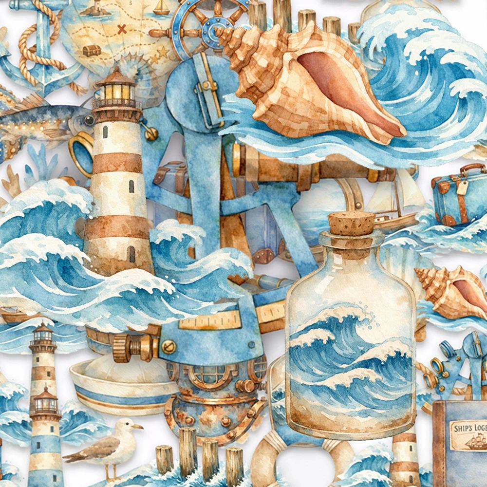 

10/30/50pcs Transparent Vintage Nautical Series Stickers Lighthouse Ship Anchor Cartoon Sticker Scrapbook Phone Laptop Decal Toy