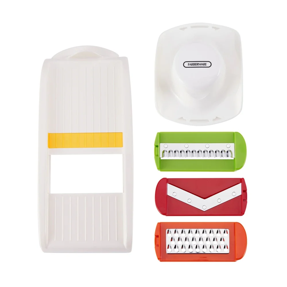 Rebanador de mandolina profesional con 4 cuchillas afiladas, rejilla para cortar juliana y recoger alimentos, diseño ergonómico, seguro, fácil de usar