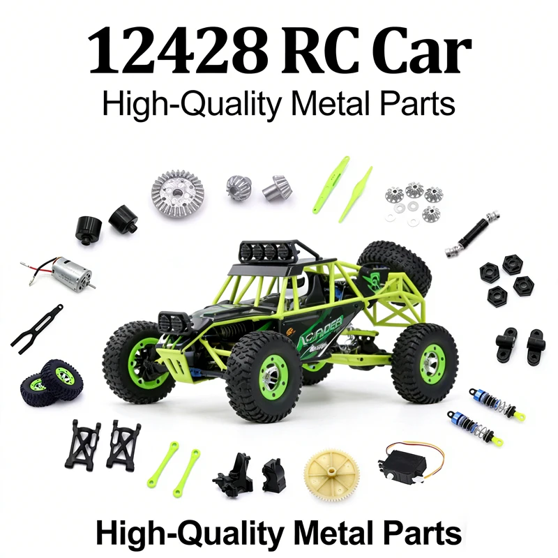 Conjunto de Peças de Reposição para Carro RC WLtoys 12428: Braço Oscilante, Copo de Direção, Haste de Tração, Eixo de Transmissão, Engrenagem, Diferencial, Servo Motor, Amortecedor, Pneu