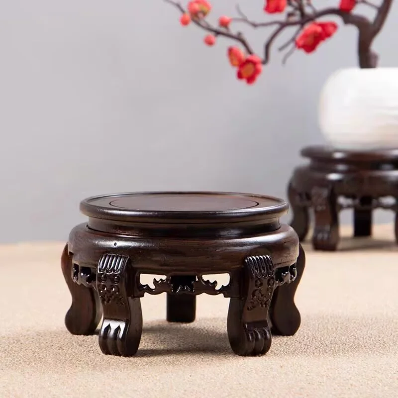 Premium Ebony Miniature Table Crafts Figurine Vase Jewelry Display Stand Coffee Tea Sets Pedestal Bonsai Plant Holder Log Lathe