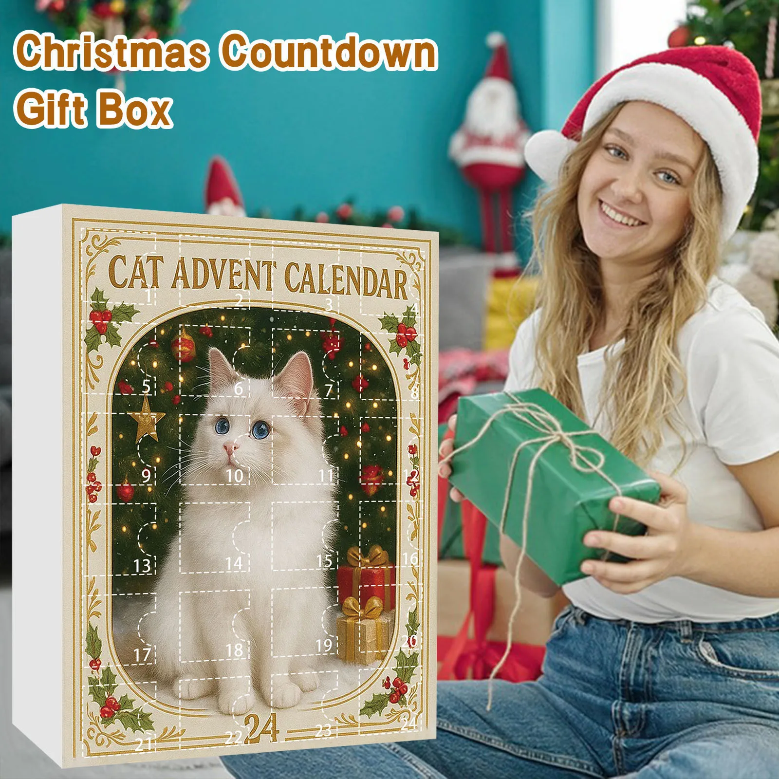 2025 Cat Christmas Countdown Calendar with 24 Pendant 24 Days Christmas Countdown Calendar for Kids Boys Girls  Gifts