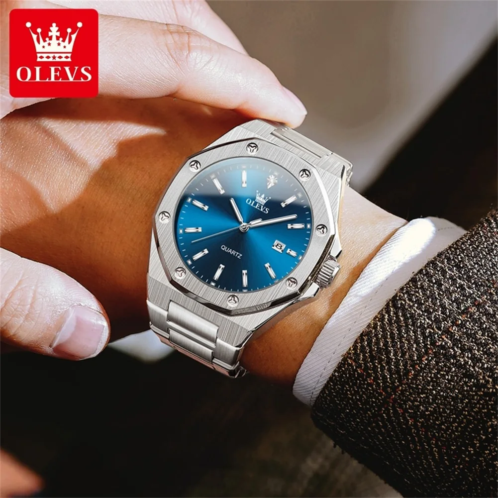 OLEVS Watch for men Business Dress Quartz Stainless steel waterproof luminous date two tone luxury casual wristwatch male watch