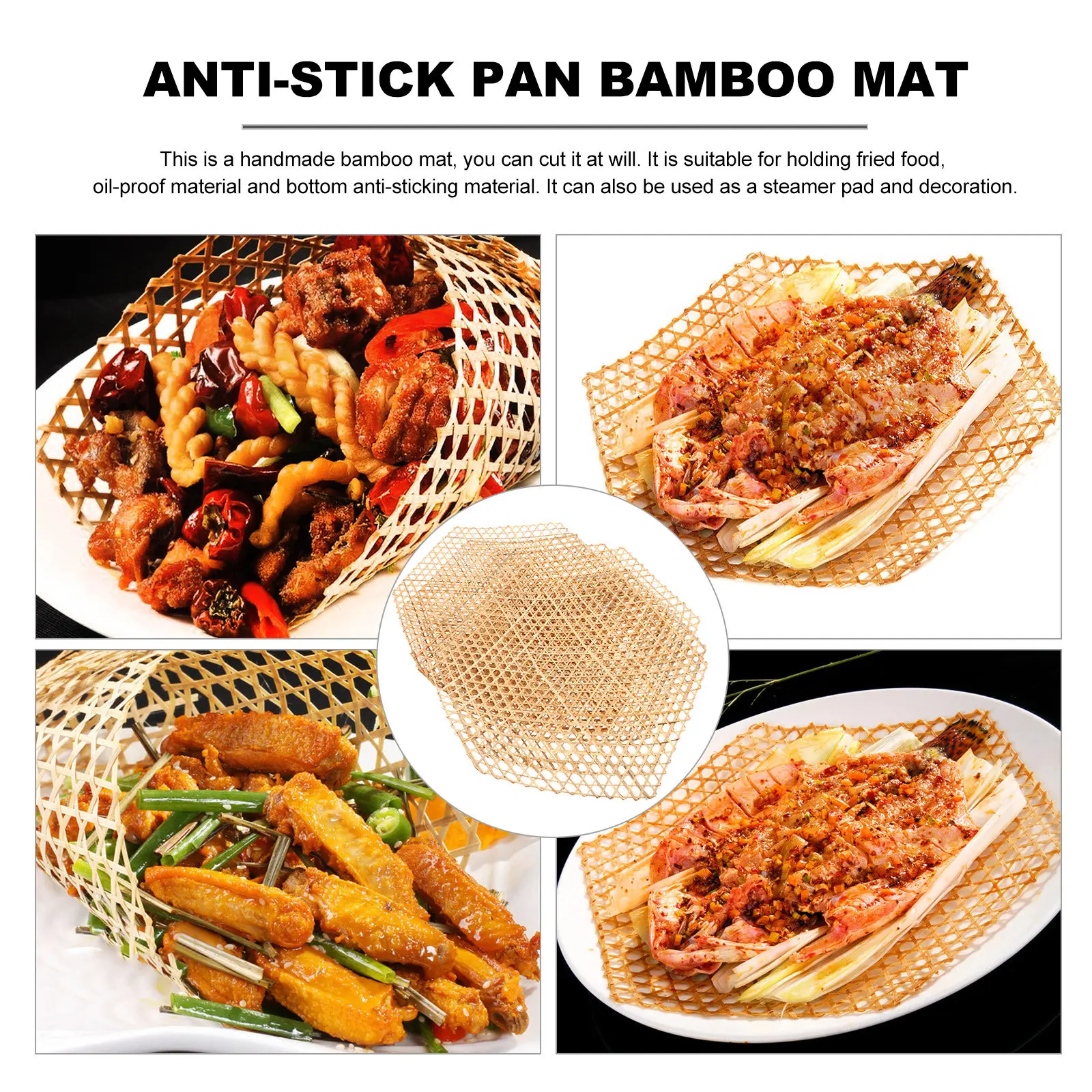6pcs Bamboo Plate Mats – Oil-Proof Kitchen Dish Mats for Steaming, Frying & Serving – Eco-Friendly Natural Liners