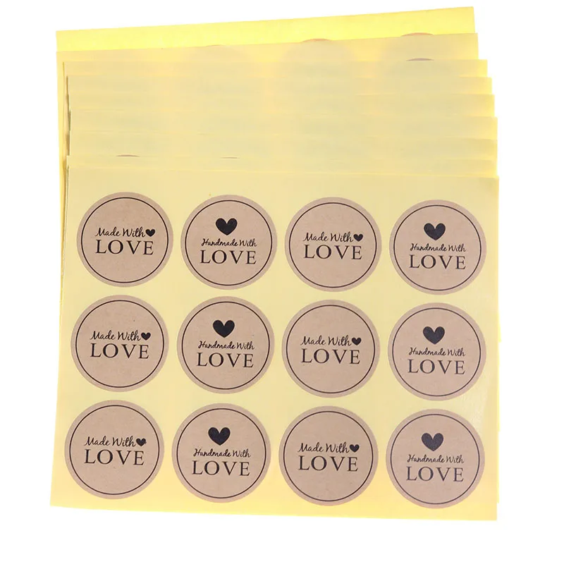 120pcs/10 Sheets Kraft Paper Seal Sticker Retro Round Label Hand Made With Love Sticker Baking Gift Box Decorative Seal