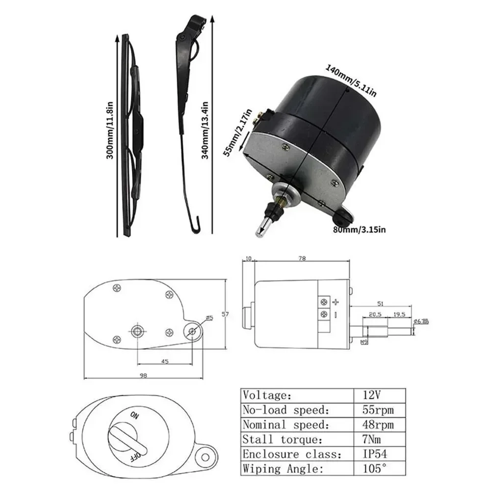 12/24 V Universal Windscreen Wiper Motor / Wiper Arm Blade For Jeep Tractor Fishing-Boat Caravan ATV-UTV