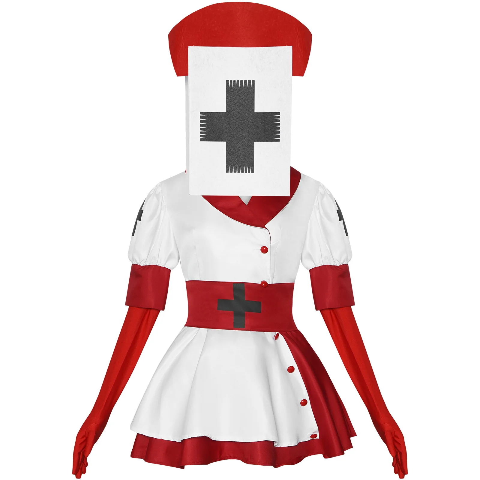 Tema do jogo enfermeira cosplay colheitadeira vermelho branco vestido de luxo traje halloween carnaval festa cruz chapéu