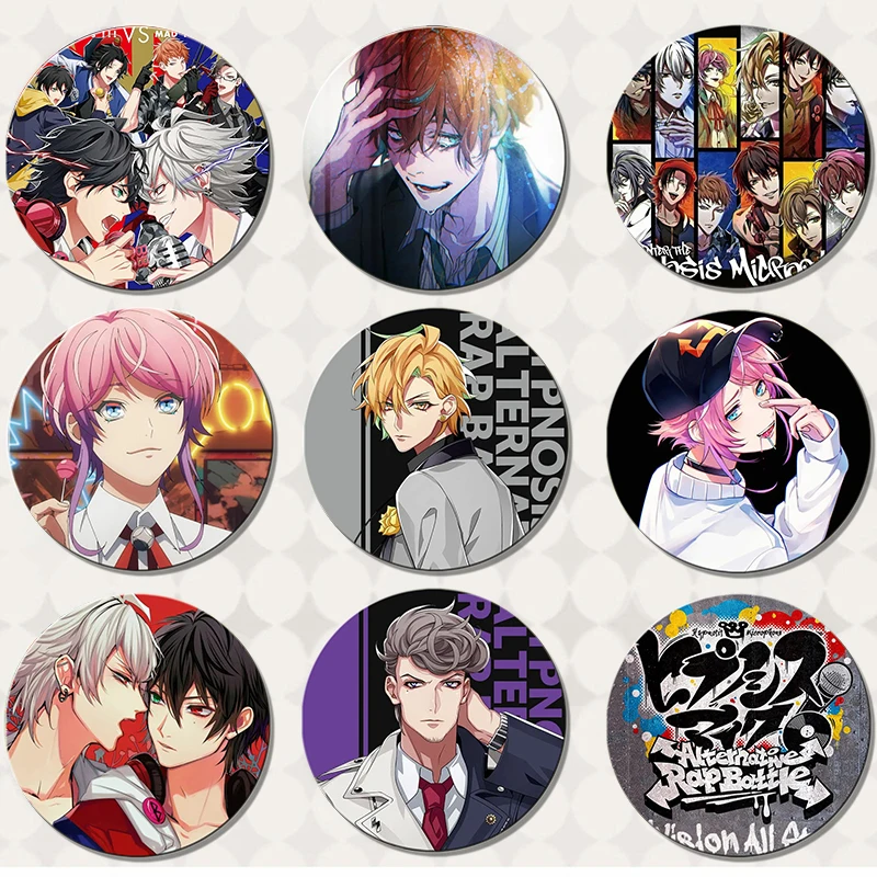 58mm Hypnosis Mic Division Rap Button Pin Cute Anime Character Cartoon Brooch Badge for Backpack Accessories Decor Fans Collect