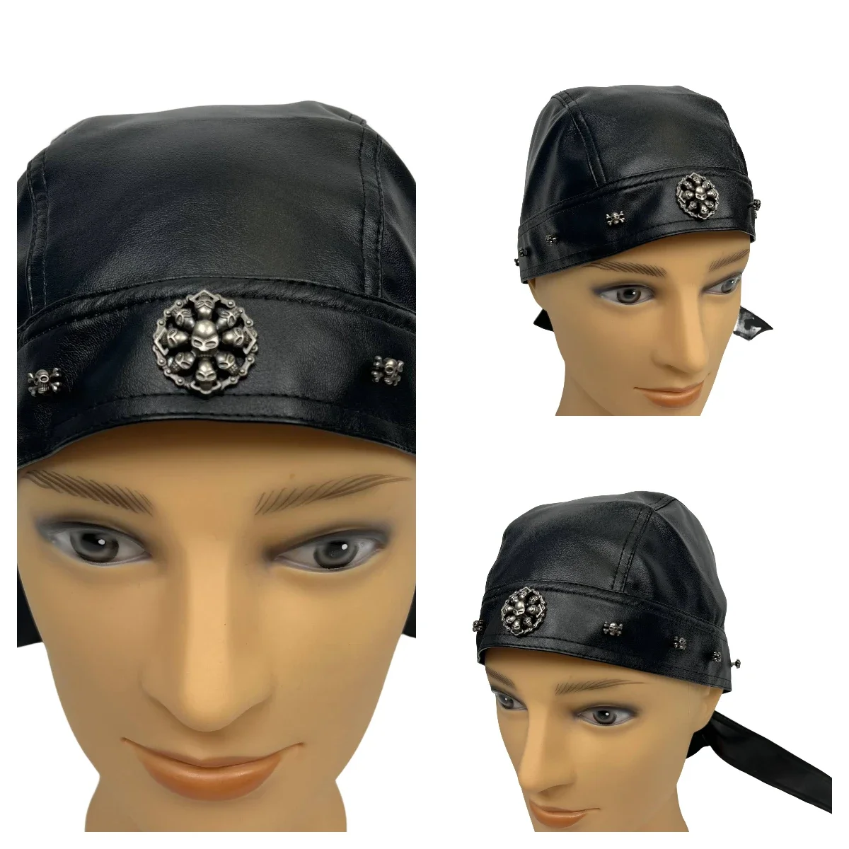 Black Leather Skull Bandana Motorcycle Helmet – Edgy Halloween Gift for Urban Biker Cosplay - Image 5