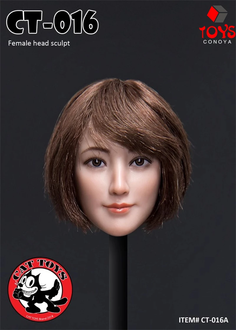 CAT TOYS CT016 1/6 Asian Female Head Sculpt Long Curls Short Hair Head for 12 Inch Female Action Figure Body Dolls