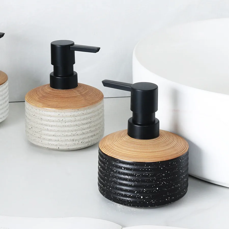 350ML Retro Wood-like Soap Dispenser Bathroom Press Hand Sanitizer Bottle Black and White Facial Cleanser Bottled Separately