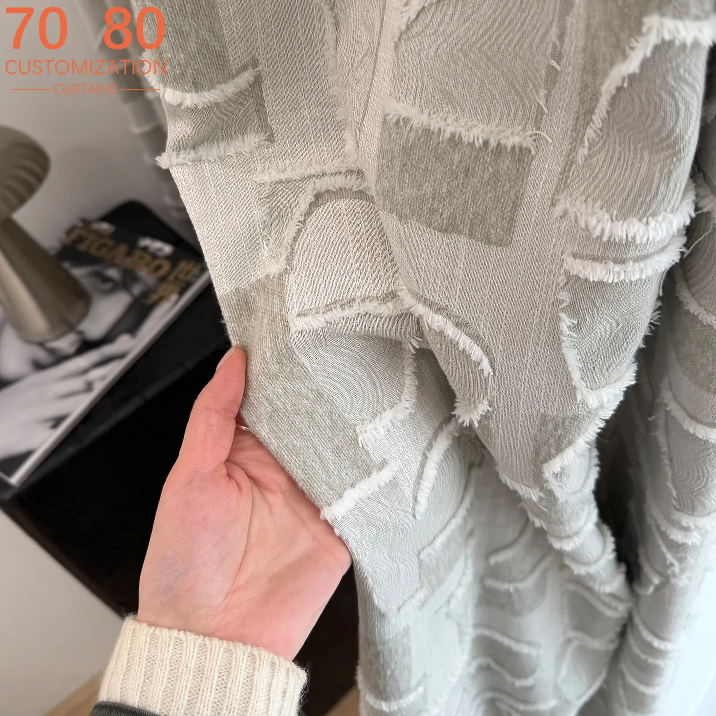 Premium Matte Cut Flower Three-dimensional Gray Blackout Curtains for Living Room Bedroom Partition Curtains Customized Finished