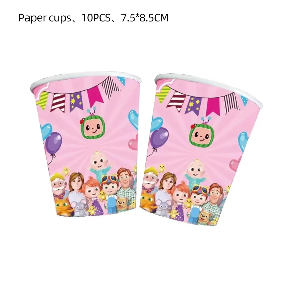 Cartoon Familie Cocomelon Happy Birthday Party Deko-Set Tischdecke Teller Becher Geschenk Ballon Kuchen-Set Kinder-Party-Zubehör – Detail 5