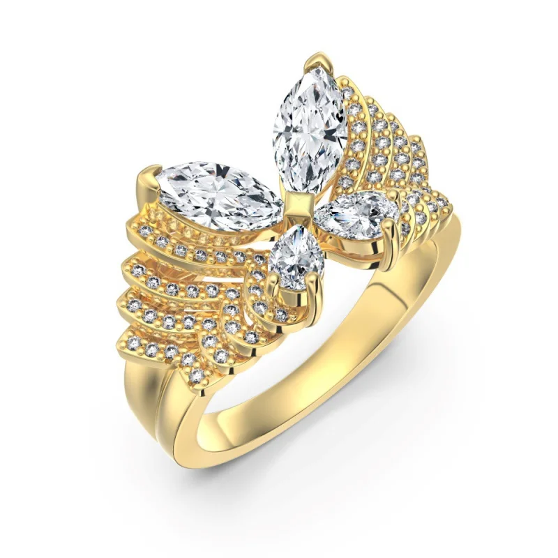 S925Sterling Silver Plated18KWomen's gold ring with phantom butterfly and marquise-cut zircon inlay, exquisite hand jewelry whol