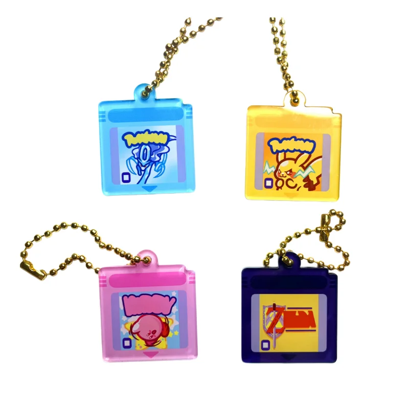 Retro Handheld Game Console Shaker Keychain Set Cute Pokemon and Kirby Themed Acrylic Nostalgic Style Moving Pendant Accessories view 4