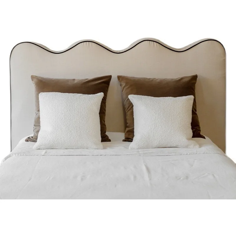 Retro cotton and linen fabric bed, Nordic minimalist creative design wavy master bedroom bed