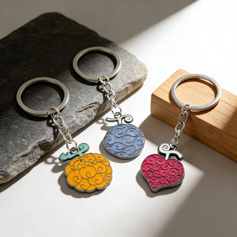 Anime Pirate Keychain Metal Pendant Necklace Ace Law Cursed Devil Fruit Jewelry for Women Men Choker Keyring Collares
