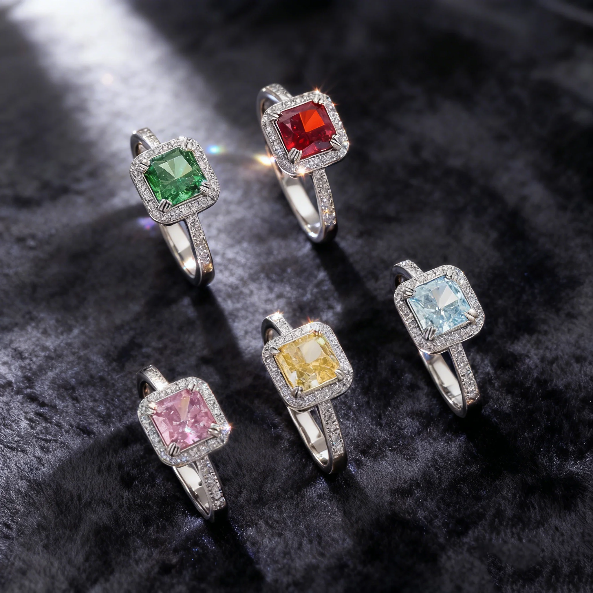 

Кольцо с цирконом квадратной огранки из стерлингового серебра S925 - многоцветное кольцо с инкрустацией ореолом и драгоценным камнем для женщин, модные украшения (5 цветов)