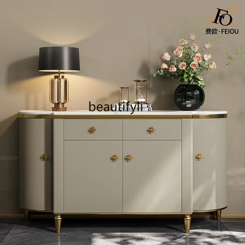 

07Light luxury dining side cabinet locker natural marble custom restaurant high-end entrance