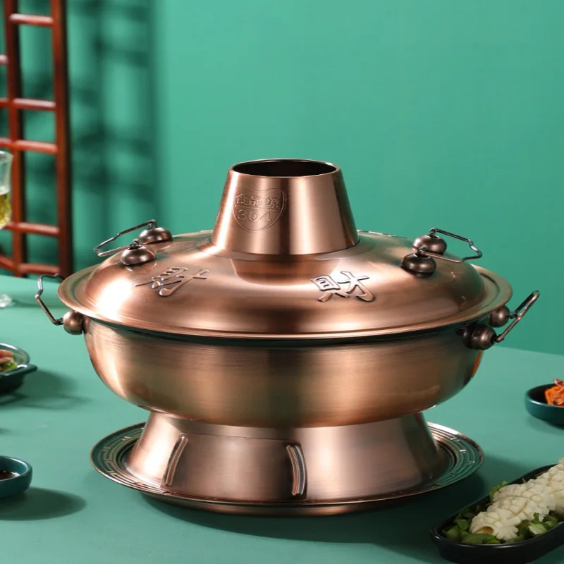 

Copper hot pot charcoal fire dual-purpose imitation copper copper hot pot commercial electric carbon old-fashioned