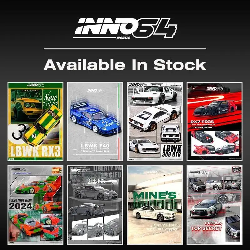 INNO In Stock 1:64 LBWK F40 RX7 RX3 308 GTB GTR R34 R35 AE86 Diecast Car Model Collection Toys