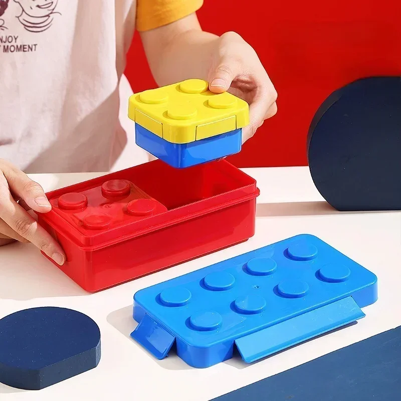 Kids DIY Building Blocks Lunch Box Fun Bento Food Storage Container Children Dinnerware Set Kitchen Accessories