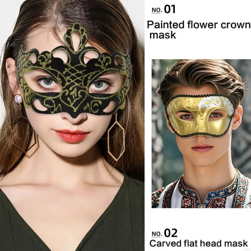 

Q0KE Couple Masquerade Mask for Women Men Halloween Half Face Mask Masquerade Eye Mask for Masquerade Halloween Wedding Prom