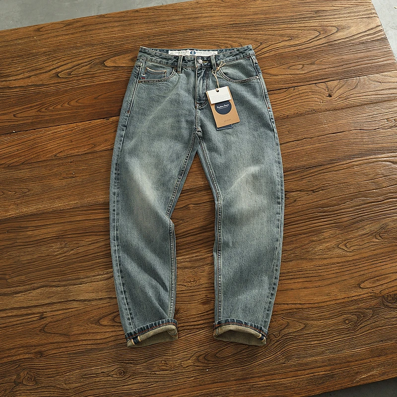 الرجعية اليابانية Sle الضوء الأزرق الرجال سليم مستقيم الساق الجينز الدنيم السراويل Faionable السراويل الطويلة مريحة للتنفس