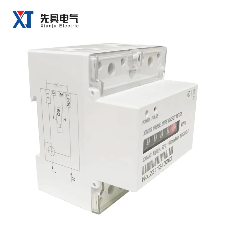 XTM75S-1 White Panel Single Phase 4P 2 Wire Energy Meter Analog KWH Meter 35mm DIN Rail Type Pulse Port Manufacturer OEM ODM