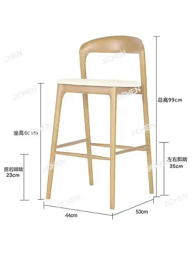 JCX Sedia da bar per uso domestico in legno massello nordico Sgabello da bar con piedi alti in legno cerato bianco Sedia da bar moderna e semplice con schienale per reception