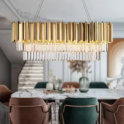 Long Luxury Gold Crystal Chandeliers Lighting For Dining Room Kitchen Island Table Oval Pendant Lights Chandelier Lamp Fixture