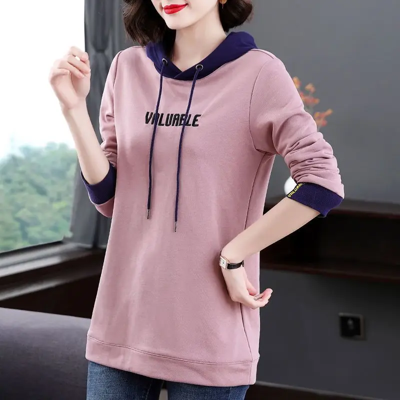 Women Korean Fashion Letter Embroidery Hooded Sweatshirts Autumn Winter Casual Streetwear Long Sleeve Hoodies Loose Pullover Top