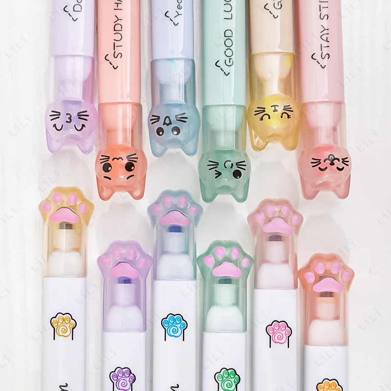 

6pcs/set Cute and Beautiful Cat Paw Highlighter Pen Color Key Marking Pen Children's Small Gift Hand Tent Watercolor Pen