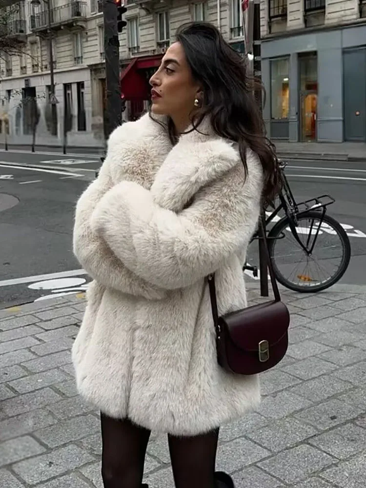 Vintage Woman Faux Fur Coat for WomenLadies Winter Thick Warm Natural Fur New Outerwear Ladies Long Luxury Loose Jackets