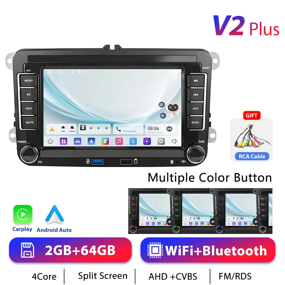 Podofo 7 "9" CarPlay Android Autoradio Voor Volkswagen VW Golf Passat JETTA Skoda SEAT Auto Intelligent Systeem 2din GPS Autoradio