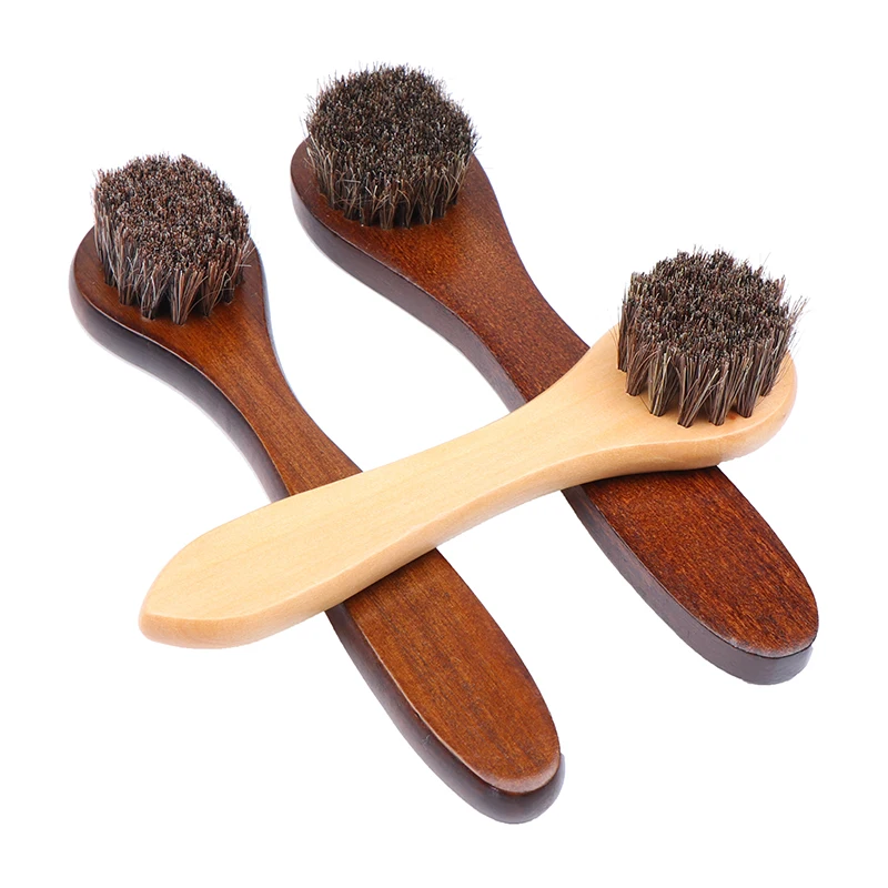 Brosse à Chaussures Durable avec Manche en Bois, Poils de Cheval, 1 Pièce