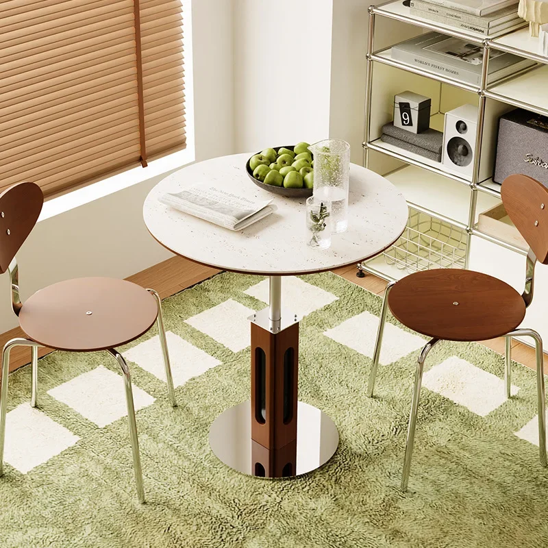Medieval style round table, retro round dining table, simple Nordic solid wood small apartment, modern rock slab negotiation