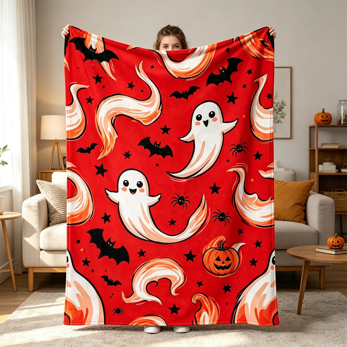 1 Patterned Blanket- Soft and Comfortable Flannel, Suitable All Seasons, Featuring a Cute and Bone Pattern with a Spooky and Theme, Reading Nooks and Outdoor Relaxation,