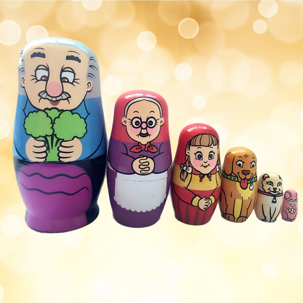 

6Pcs Beautiful Handmade Wooden Russia Nesting Dolls Gift Russian Nesting Wishing Dolls Cartoon Matryoshka Toy