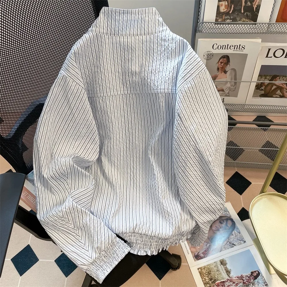 Amerikaans retro borstbloemjack voor dames in de lente / herfst 2022, nieuw designgevoel, collegestijl los gestreept jasje