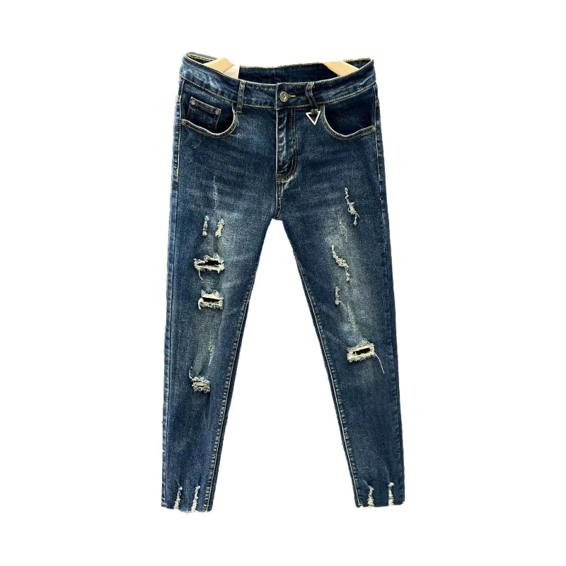 Calças de brim cortadas para homens calças rasgadas quebradas moda coreana rasgada kpop empilhadas tendência 2025 estilo barato com buracos homem calças de cowboy