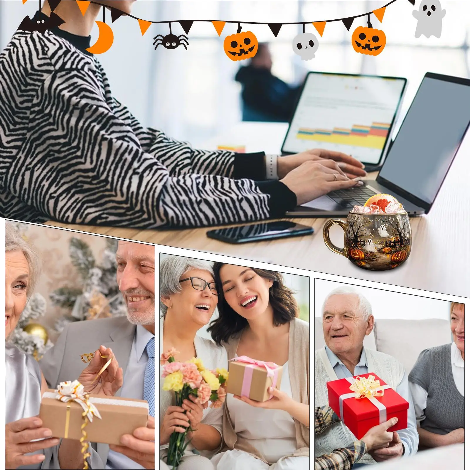 

Glass Halloween Cup Glass Spooky Mug Painted Pattern Cute Coffee Mug For Hot Water Tea Cold Drinks Beverage Travel Home Kitchen