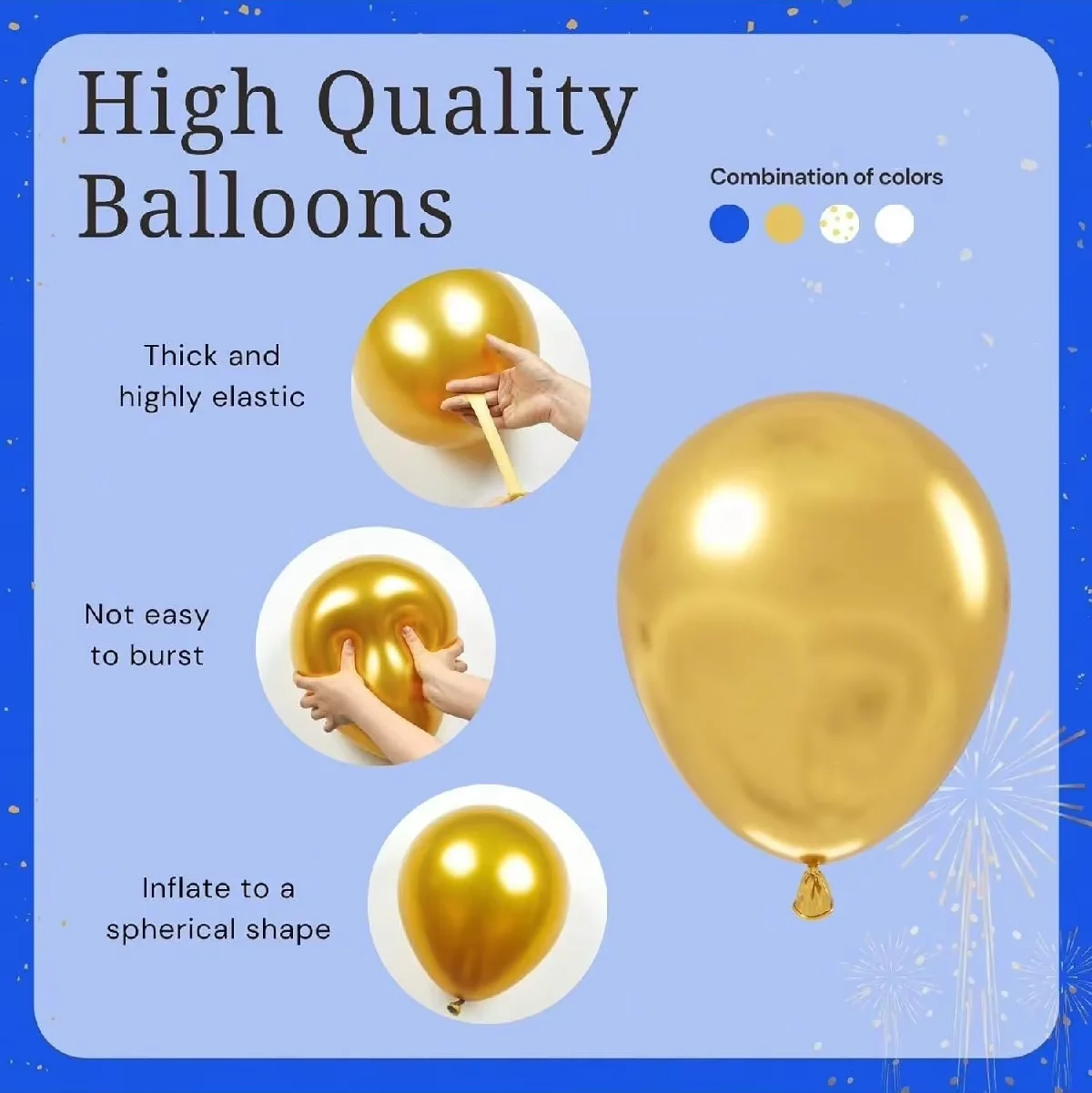36 Stück blaue und goldene Latexballons – perfekt für Geburtstag, Hochzeit, Abschlussfeier und Party-Dekoration, hochwertiges dickes Latex – Detail 3
