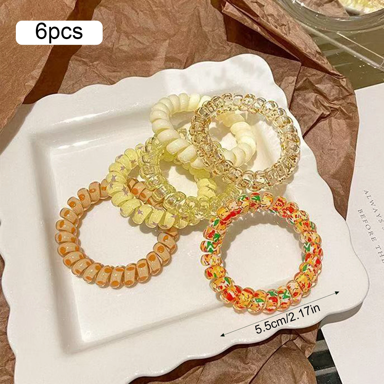 6pcs Spiral Hairbands High Elasticity Candy Color Scrunchie Sweet Girls Ponytail Holder Hair Tie Fashion Daily Hair Ornament