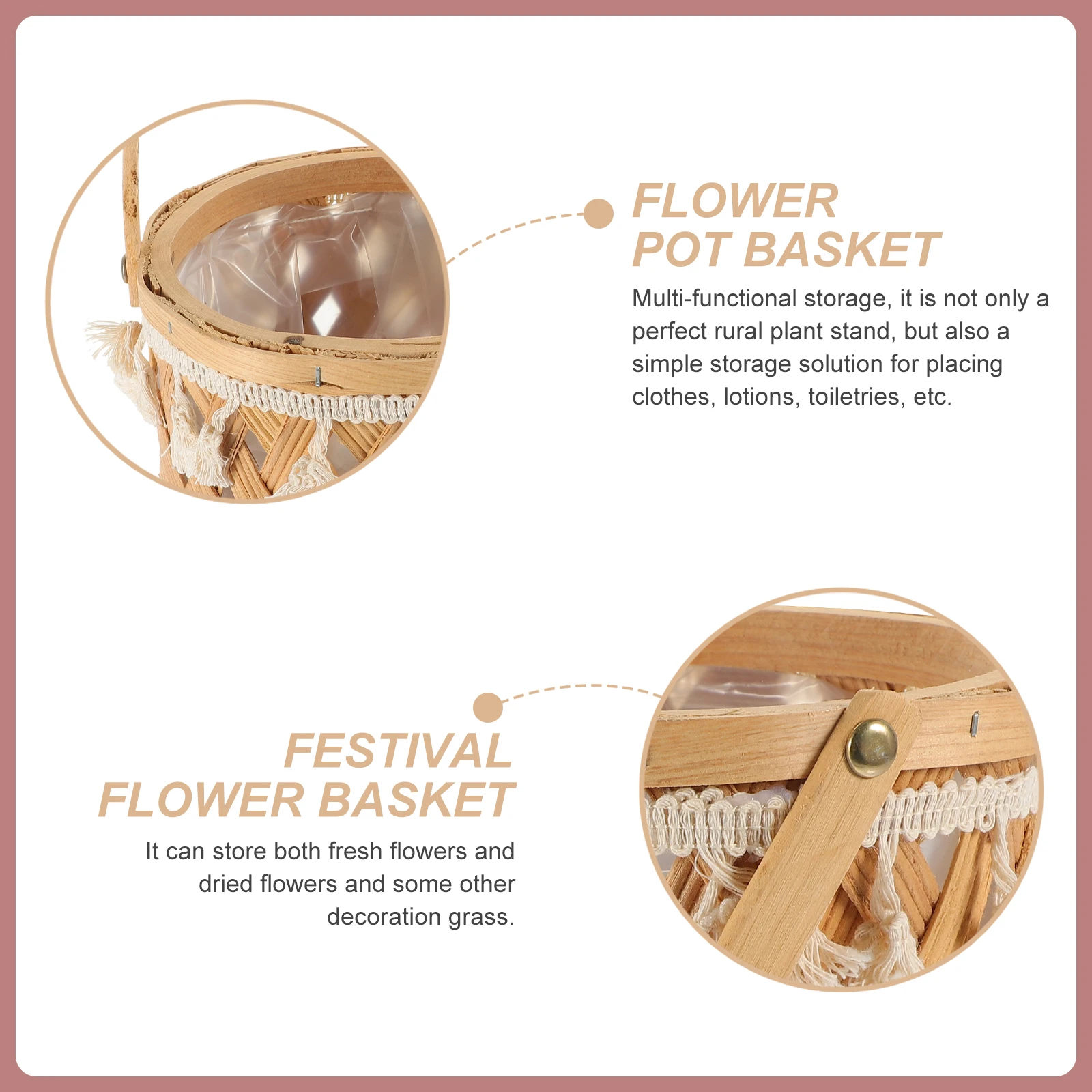 

Rattan Basket Woven Flowerpot Natural Storage Container Plant Stand Seagrass Basket Weaving Vase Home Office Decor