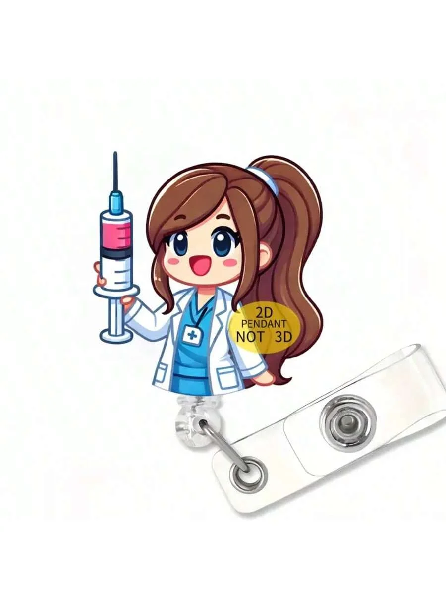 1pc nurse design Retractable Badge Reel - Durable Acrylic ID Holder for Nurses, Office Workers & Students,