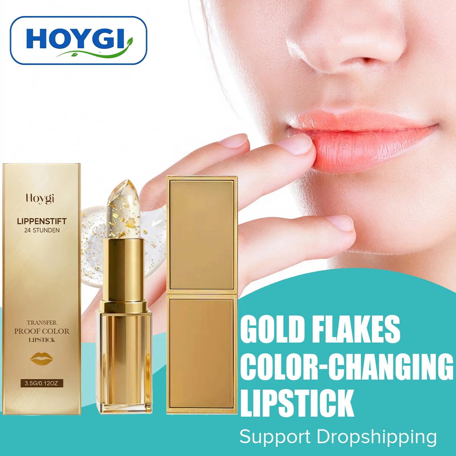 Hoygi Gold Flakes Color‑Changing Lipstick Moisturizing Nourishing Lips Prevent Dry Chapped Lips Long Lasting Transfer‑Resistant