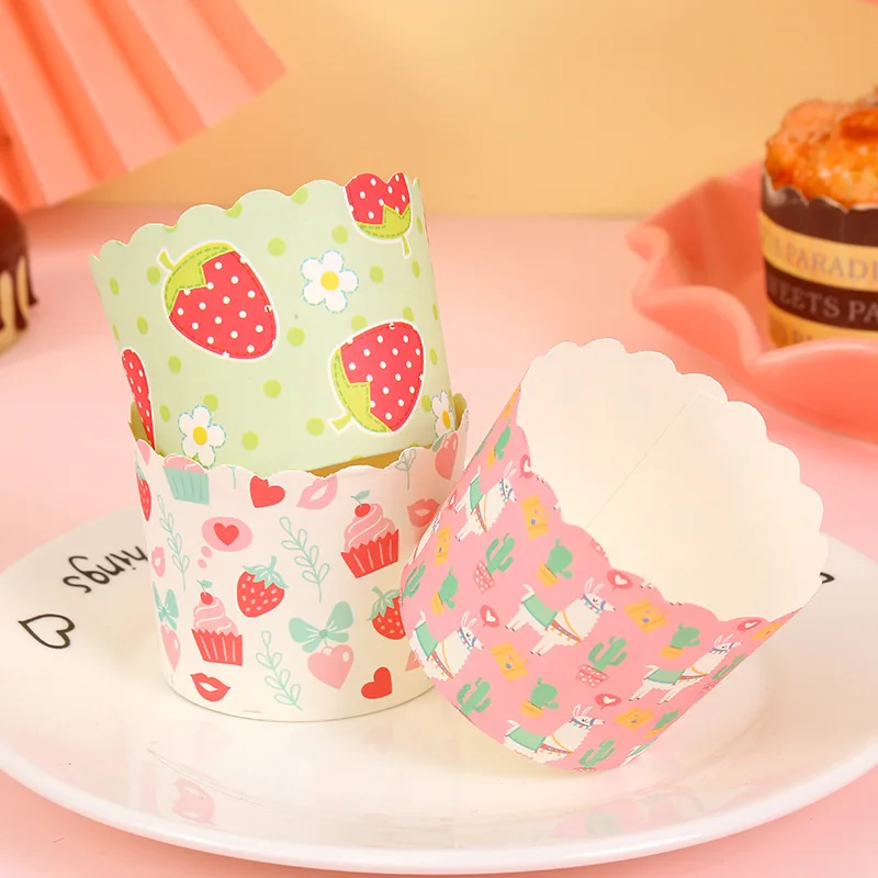 50Pcs Cartoon Round Cake Paper Cups Snacks Dessert Cakes Large Oil-Proof High-Temperature Oven Kitchen Baking Accessories